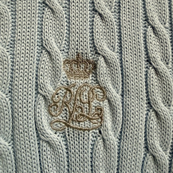 Ralph Lauren Sky Blue Cable Knit Cardigan with Silver logo and Zipper Details - Picture 2 of 8